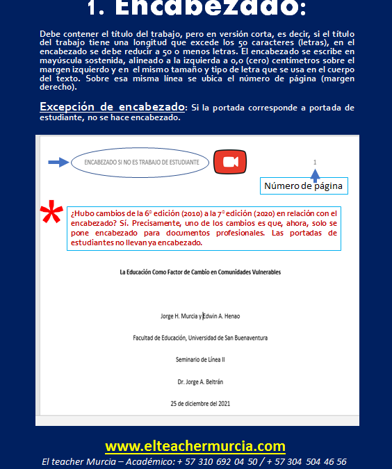 CÓMO HACER EL ENCABEZADO: Normas APA 7° Edición
